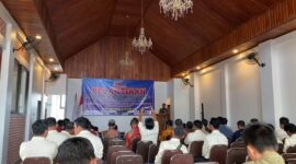 Sekda, Hartono saat menyampaikan sambutan pada acara pelantikan pengurus SMSI Kepahiang.