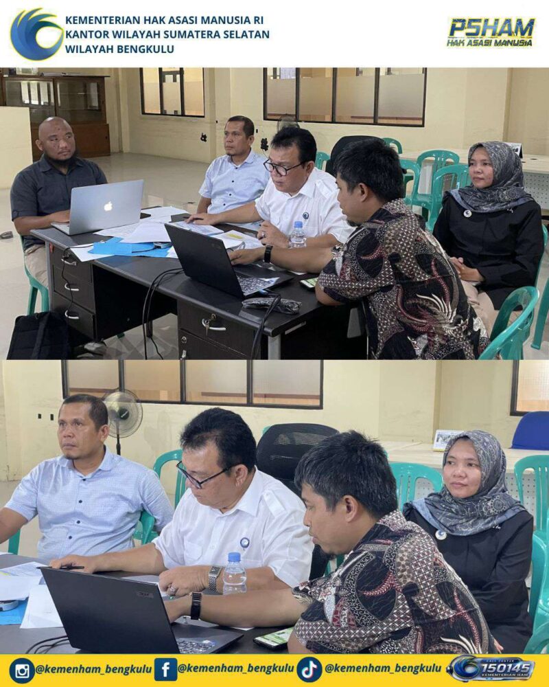 Jajaran Kanwil Kemenham Sumsel saat mengikuti kegiatan virtual kesiapan pendirian Kanwil Kemenham Bengkulu.