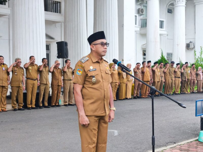Wabup memberikan instruksi dan arahan pada peserta apel gabungan. (foto: Defi Parisa/warta aspirasi)
